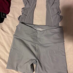 Women's Gray Ruffle Strap Leggings